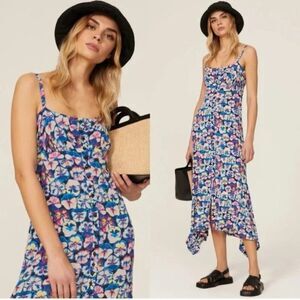 Paco RABANNE Dress - Pansy Print Flowy Jersey Midi slip Sun sweetheart Blue 10